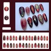 Almond Press on Nails Red Gradient Fake Nails Medium French