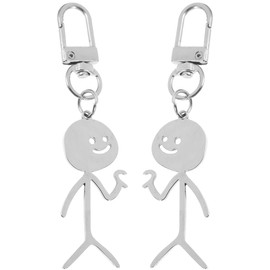 [LIFKOME] 2pcs Cartoon Key Chain Bag Hanging Decoration Keychain for Couples Car Keychain Cute Backpack Key Pendant Stick Man Keychain Pendant Crie, Silver