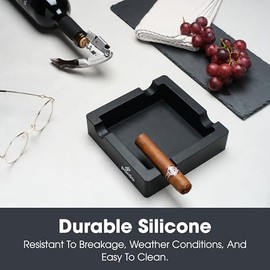 Pardo Cenicero de Silicona - Portátil Accesorio para Ceniceros Exteriores - Bandeja Integrada con Soporte para 4 Puros - Boquilla Espaciosa para Cigarros - Negro