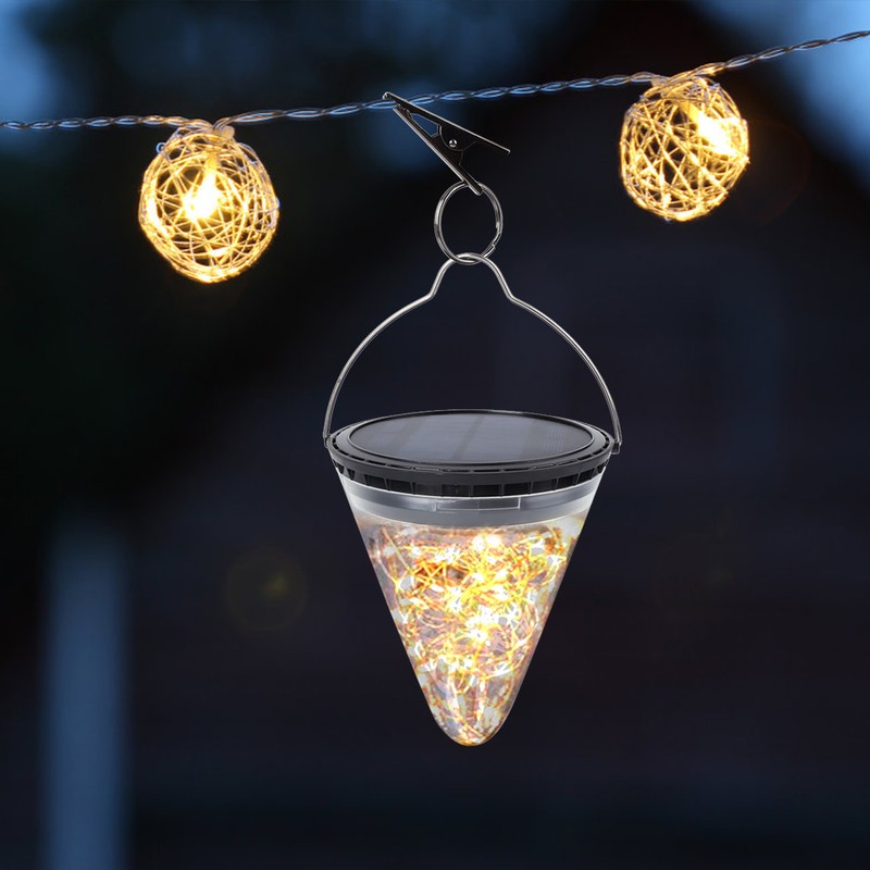 Waterproof Solar LED Lights Cone Shape Hanging Lamp Light for