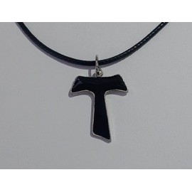 lazzaro italy Silver Plated Pendant black Tau cross h 1.18 in