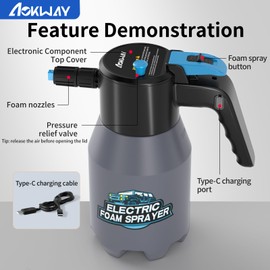 aokway Electric Foam Sprayer Car Wash, Pump Sprayer Battery Powered Rechargeable for Garden, Car Foam Sprayer for Cleaning Detailing Handheld Spray Foam Gun