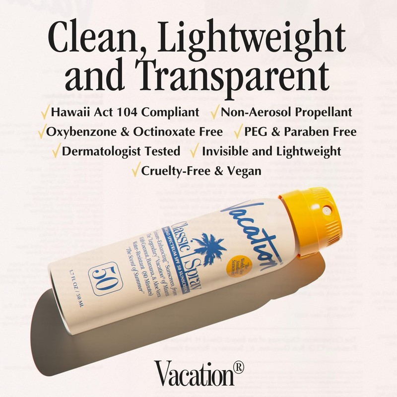 Vacation Mini Classic Sunscreen Spray SPF 50, Water-Resistant, Mini Sunscreen