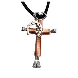 Show Me Country Rose Gold Horseshoe Nail Cross Necklace w/Horseshoe Charm