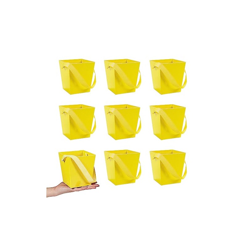 Bulk 24 Pieces Yellow Cardboard Buckets with Ribbon Handles
