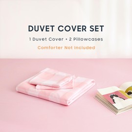 Wake In Cloud - Gingham Duvet Cover Set, Plaid Buffalo Checker Check Cute Aesthetic for Teen Boys Girls, Soft Lightweight Dorm Bedding, 3-Piece, Light Pink White, Full Size