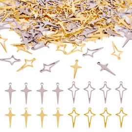 KISSITTY 200Pcs Stainless Steel Cross Pendants Gold Crucifix Pendants Christian Star Charms Tiny Metal Cross Beads Hollow Rosary charms for Bracelet Necklace Earring Keychain Jewelry Making
