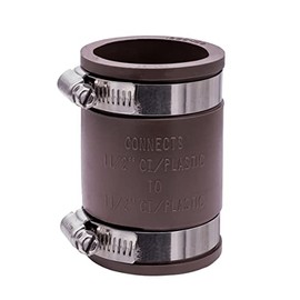 Fernco 1056-150 1-1/2-in. Flexible PVC Pipe Coupling for Cast Iron and Plastic Plumbing Connections in Brown