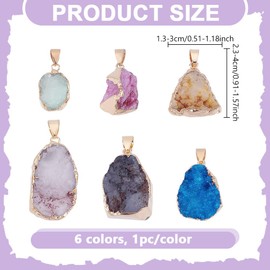 HOBBIESAY 6Pcs Natural Stone Dangle Charms 23-40mm Irregular Gold-Plated Edge Crystal Agate Stone Charms Colorful Crystal Clusters Pendant for DIY Necklace Jewelry Making,Hole:3x6mm