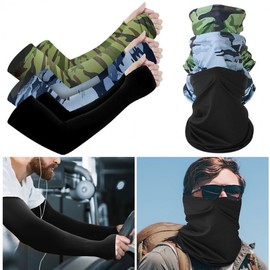Sports Sun Protection Set: Ice Silk Sleeves, Equestrian Scarf - Quick-Dry Breathable for Summer Fishing Free Size/Navy Blue Python Pattern 5ea