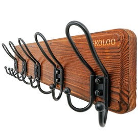 SKOLOO Sturdy Coat Rack Wall Mount with 5 Triple Hangers - Ideal for Heavy Bags, Jackets, and Coats - No Assembly Required - Durable Iron Design - Perfect for Porche, Mudroom, and Entrance, Brown