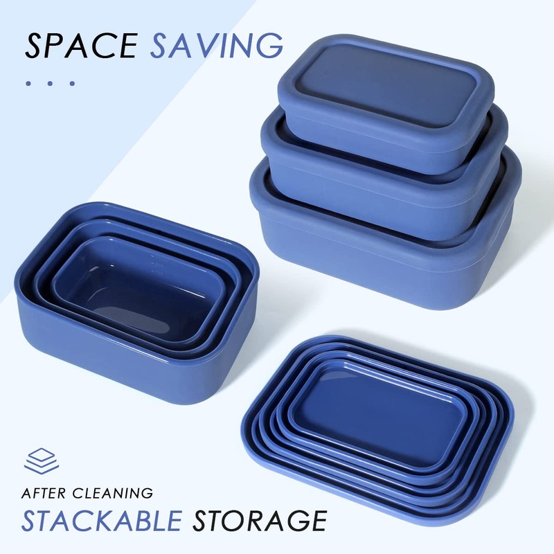 Keweis Silicone Food Storage Containers, Set of 3 Rectangular Bento