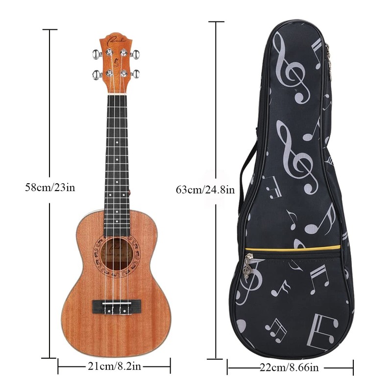 HilerPunk Musical Note Pattern Concert Ukulele Bag,Case,23Inch 600D Waterproof Oxford