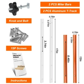 Crosscut Sled Kit for Table Saw Runners, Catcan Table Saw Sled Kit with 2 Aluminum T-Track, 2 UHMW Miter Bars, Knob and Bolt, Screws for Tablesaw Woodworking