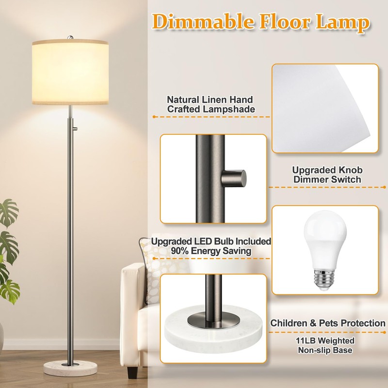【Upgraded】 Dimmable Floor Lamp for Living Room, 11W LED Bulb