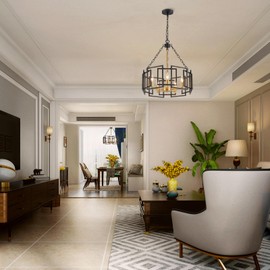 Avzkcy Modern Farmhouse Chandelier, 20" Black and Gold Pendant Light fixtures 5 Lights Height Adjustable Ceiling Light for Dining Room, Bedroom, Living Room,Foyer