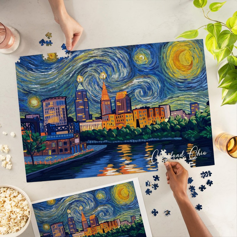 Lantern Press 1000 Piece Jigsaw Puzzle, Cleveland, Ohio, Starry Night,