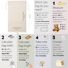 DR 100 Percent Cotton Muslin Drawstring Bags 12-Pack For Storage Pantry Gifts - Unbleached (7 x 12 inch, Beige)