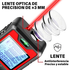 OIUBJDA Medidor de Distancia de Alta precisión,Telemetro compactas de medición,Flexometro 120 Metros Digital,con Pantalla LCD retroiluminada, Interruptor de pies/Metros/Pulgadas, Nivel,typy-C