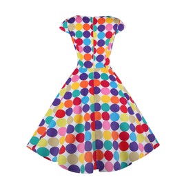 PUKAVT Women's Cocktail Party Dress Cap Sleeve 1950 Retro Swing Dress with Pockets Colorful Dot M