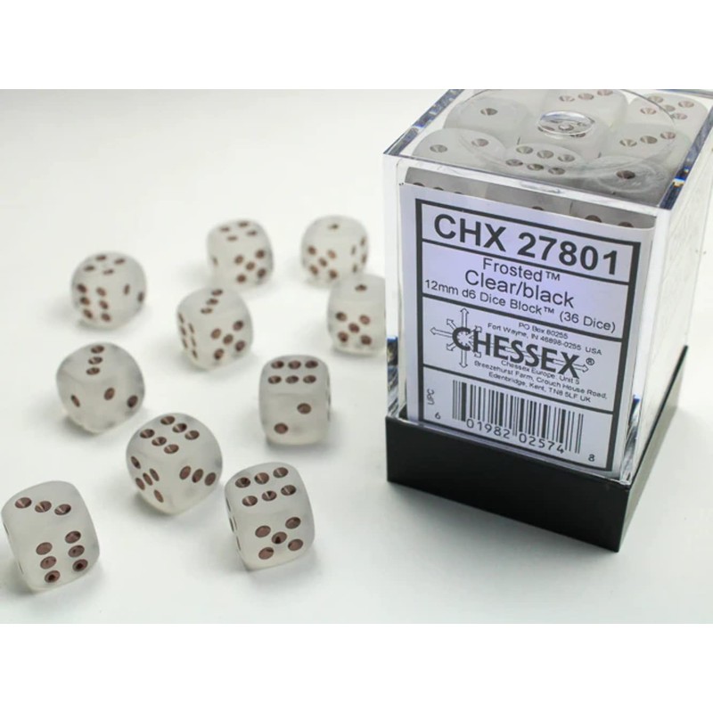 DND Dice Set-Chessex D&D Dice-12mm Frosted Clear and Black Plastic
