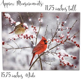 Cardinal Canvas Print - LED Lighted Print with Cardinals and Berries - Winter Scene Artwork - Cardinal Pictures