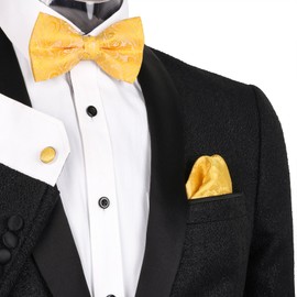 Alizeal Mens Retro Paisley Pre-tied Bow Tie, Pocket Square and Cufflinks, Yellow