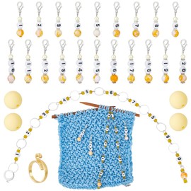 BENECREAT 26Pcs Number Stitch Marker Charms, 0~9 Alloy Knitting Counter Chains, Acrylic Bead 1~20 Number Locking Stitch Charm with 4pcs Needle Stoppers for Knitting Weaving Sewing