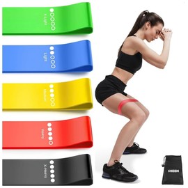 SHEEN Resistance Bands [Set of 5], Resistance Band for Women and Men, Skin-Friendly Fitness Exercise Loop Bands 5 Levels for Legs and Glutes,Arms,Pilates,Yoga (BLACK- RED- YELLOW- BLUE- GREEN)