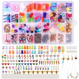 AILUYA 207 Piece Charms Pendant Set, Jewellery Making Set with Storage Box, Make Your Own Earrings, Bubble Tea Butterfly Bear, Gifts for Girls for DIY Bracelet, Necklaces, Jewellery