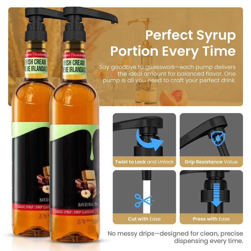 2-Pack Black Plastic Bottle Syrup Pumps – Fits 750ml /