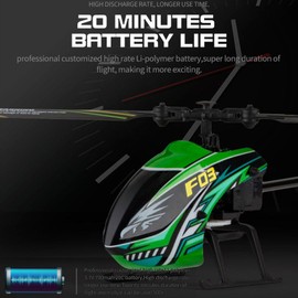 FLYCOLOR F03 RC Helicopter 4Channel 2.4Ghz Remote Control with 6-Axis Gyro and Altitude Hold and One Key Take Off for Beginner RTF (Green)