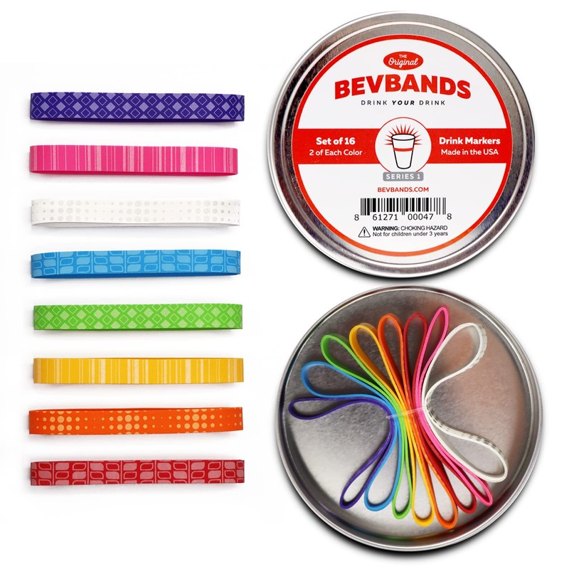 BevBands Drink Markers - Set of 16 in Reusable Tin