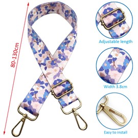 605 Adjustable Shoulder Strap Bag Blue Bag Straps for Changing, Bag Strap Wide with Carabiner Gold, 80-130 cm Carry Strap Bag for Women's Shoulder Bags, Modern Handbag, 3.8 cm, 605, 605