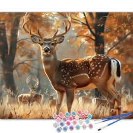 TOCARE Deer Paint by Numbers Kit for Adults,Deer in Forest Adult Paint by Number Canvas,Adults' Paint-by-Number Kits for Animals Lovers 16x20inch (Without Framed)