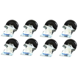 NK 3-inch Hard Rubber Wheel Swivel Plate Casters with Brake, Set of 8