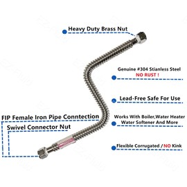 EZ-Fluid 1-1/4-Inch FIP x 1-Inch FIP, 24-Inch Corrugated Flexible Stainless Steel Water Heater Connector For Female Iron Water Pipes Fitting Also For Water softener,Filter (1)