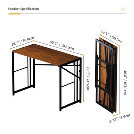 Lutown-Teen Folding Computer Desk 40 inch Writing Gaming Computer Camping Desk, No Assembly Required Home Office Table, Mahogany