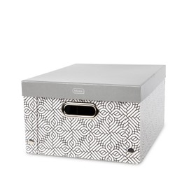 Idena 11196 Storage Box with Lid and Metal Handles, Storage Basket Made of Solid Cardboard, Approx. 37.5 x 28 x 18 cm