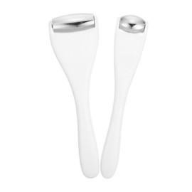 Mikinona 2pcs Facial Massage Roller Face Roller Face Cleansing Brush Eye Face Beauty Massagers Manual Massage Tools Face Tools for Skincare Facial Massager Ice Roller Stainless Steel White