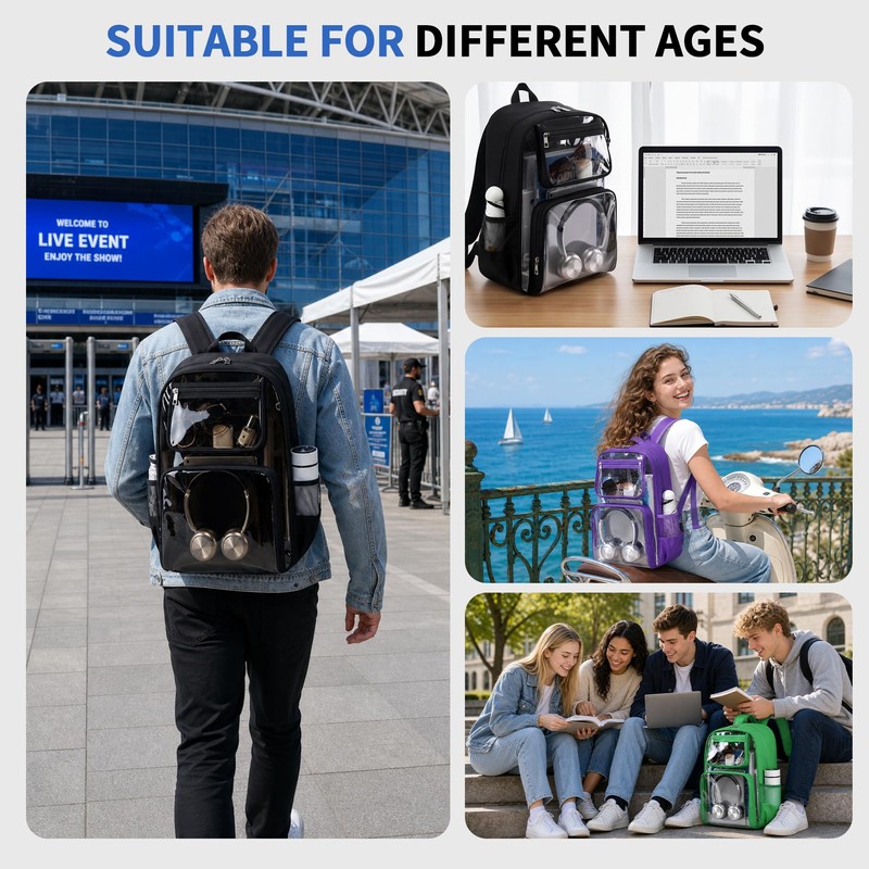 ASKSKY Clear Backpack, Clear Bookbag for School, Oxford Fabric &