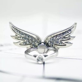 E&L LiliDreamStore 360 Rotate Cell Phone Ring Stand Holder ANGEL WINGS Silver Gold - Silver