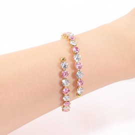 KXmzeG Shiny Lady Elastic Bracelet - 18K Gold Plated Cubic Zirconia. Adjustable Fashion Bracelet, Gift Box Packaging.