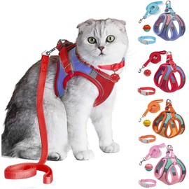 JSXD Cat Harness,Leash and Collar Set,Escape Proof Kitten Vest Harness for Walking,Easy Control Night Safe Pet Harness with Reflective Strap and Bell for Small Large Kitten,Fit for Puppy,Rabbit