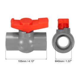 PATIKIL 40mm 1-1/2" ID PVC Ball Valve, 2 Pack Socket Type Shut-Off Valve with Easy to Rotate Handle for Water Flow Control, Gray/Red