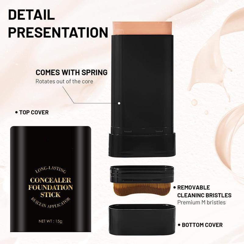 Foundation Concealer Stick,Dual-ended with Built-in Brush,Multi-Use Concealer & Highlighter for