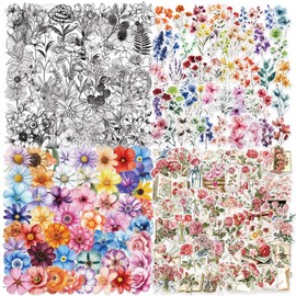 200 Stück Vintage Flower Scrapbooking Sticker Set, Retro Journaling Supplies, natürliche Blumen und Pflanzen Transparente Sticker zum Schreiben, Zeichnen, Album, Travel Journal