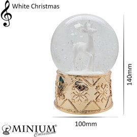 Snow globe deer white on base copper gold snowflakes with music box Glamour-Line height 14 cm width 10 cm shaking ball 20051