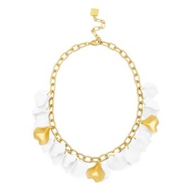 ZENZII Boho Resin Flower Layered Rose Petal Collar Statement Necklace with Gold Chain for Women (White)