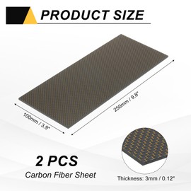sourcing map 2Pcs Carbon Fiber Sheet 250x100x3mm 3K Carbon Fiber Board with Metallic Threads Plain Weave Glossy Surface Laminate Plate Panel for Automotive, Cars, RC Models, Drones, DIY, Gold